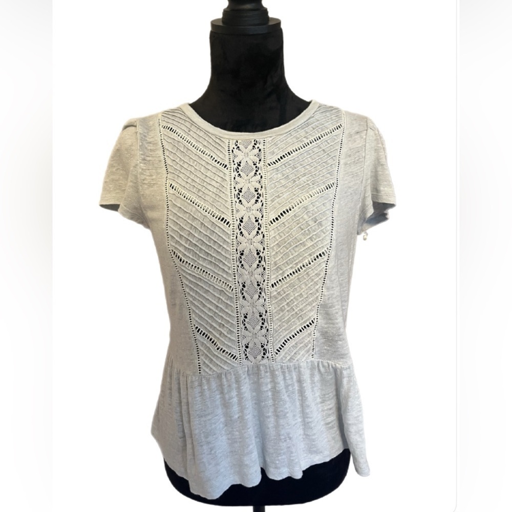 Rebecca Taylor Pale Blue Linen Lace Top- Medium